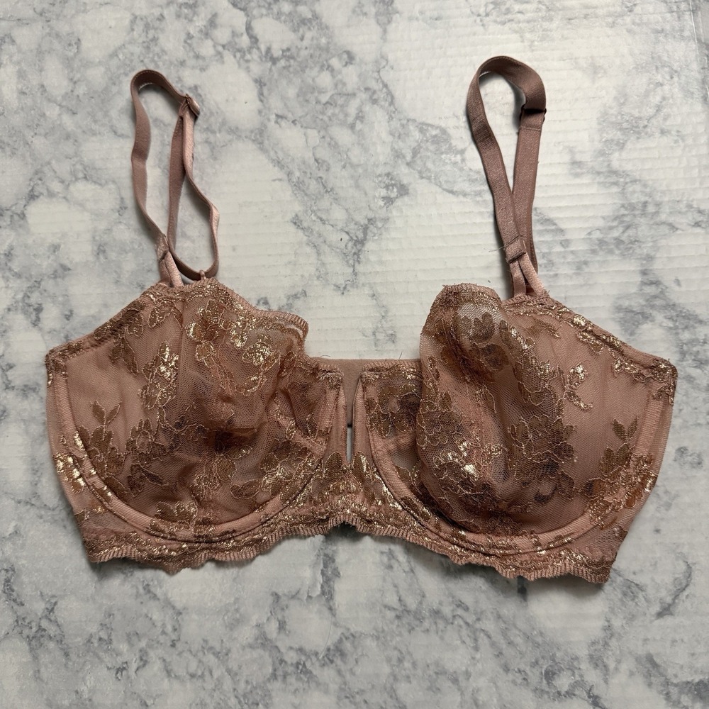 Victoria's Secret‎ Dream Angels Unlined Push Up No Padding Bra 32DDD Pink Gold